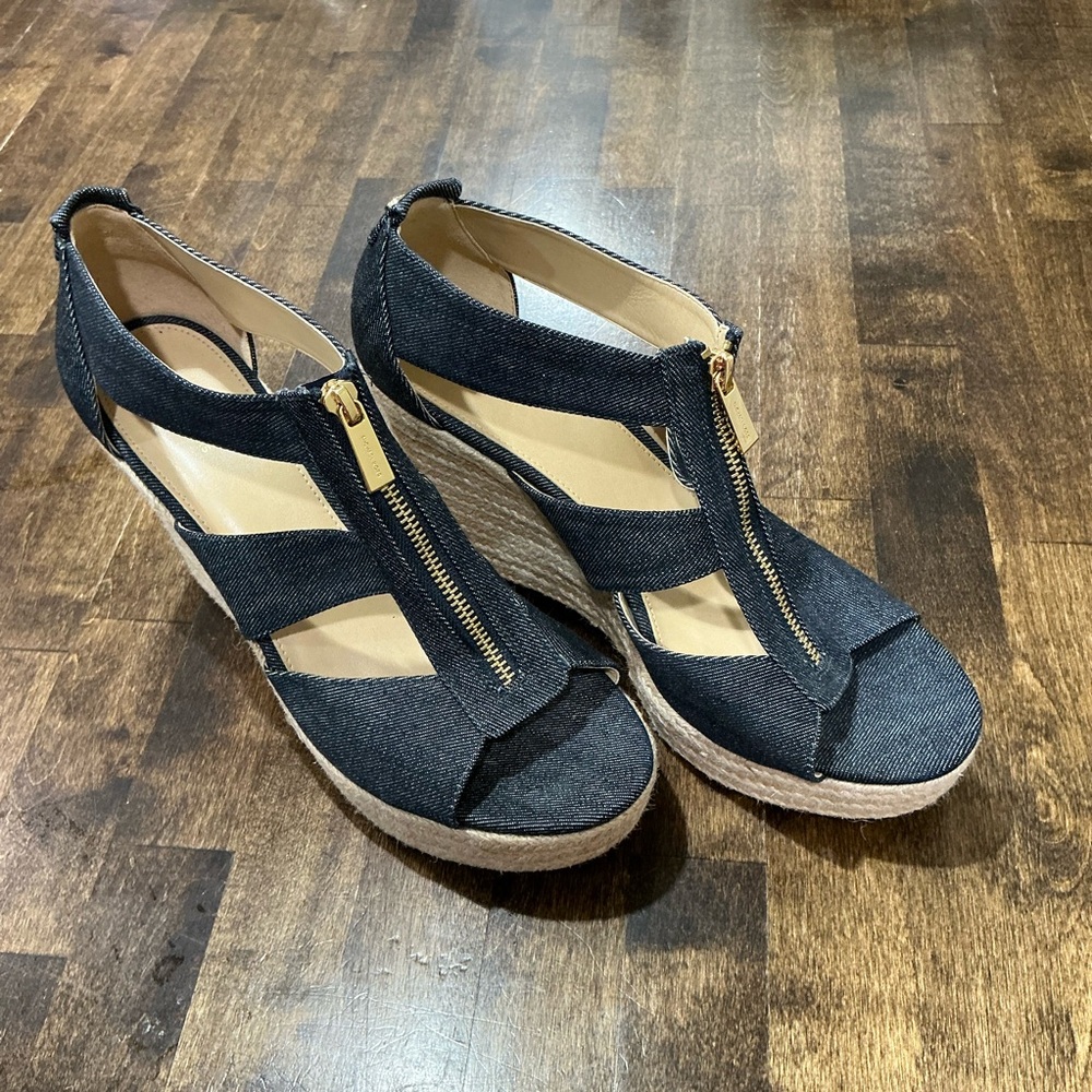 Michael Kors Black Denim Wedges with Gold Zipper - Picture 8 of 9